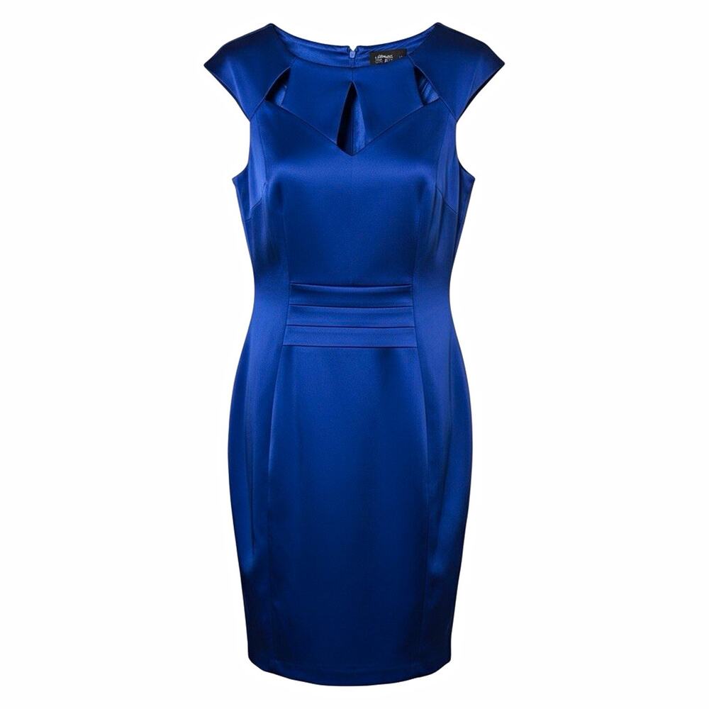 Vintage JAX Blue Satin Sheath Dress Size 8 Mad Men 60s Style Mod Cocktail Wiggle